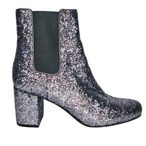 Saint Laurent Metallic Glitter Block Heel Ankle Booties